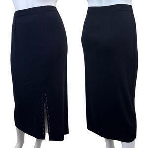 Exclusively Misook Women XL Petite Black Knit Pull On Midi Pencil Stretch Skirt